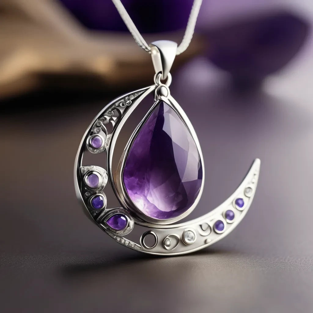 Amethyst crescent moon shops necklace